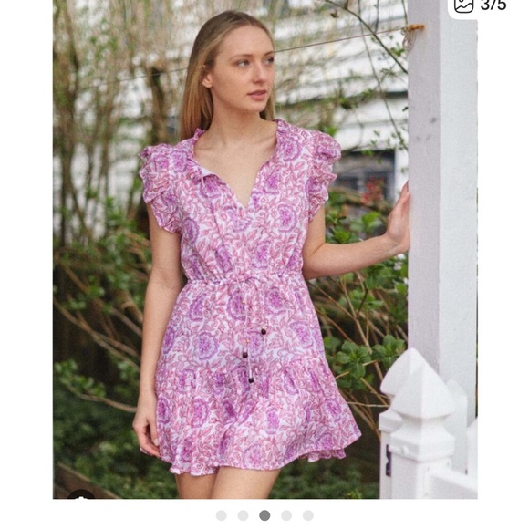 Oliphant Cinched Flirty Mini Dress in Malta Pink Cotton Tie Waist - Picture 3 of 14